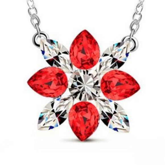 Jewelry - Red Crystal Flower Necklace